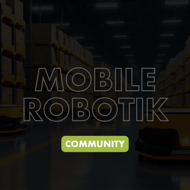Schriftzug Mobile Robotic Community auf schwarzem Hintergrund.