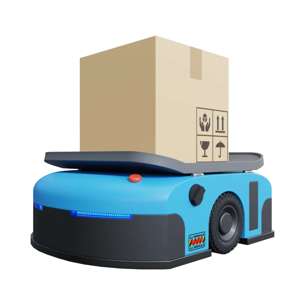 Fahrerloses Transportsystem transportiert Kiste