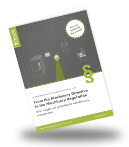 "Mock-up of ProLog Automation's guide to the new Machinery Regulation (EU) 2023/1230, featuring 6 key insights and a checklist for manufacturers and operators.
